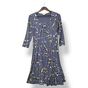 Boden Navy Blue Midi Dress with Multicolor Dot Swirl Print